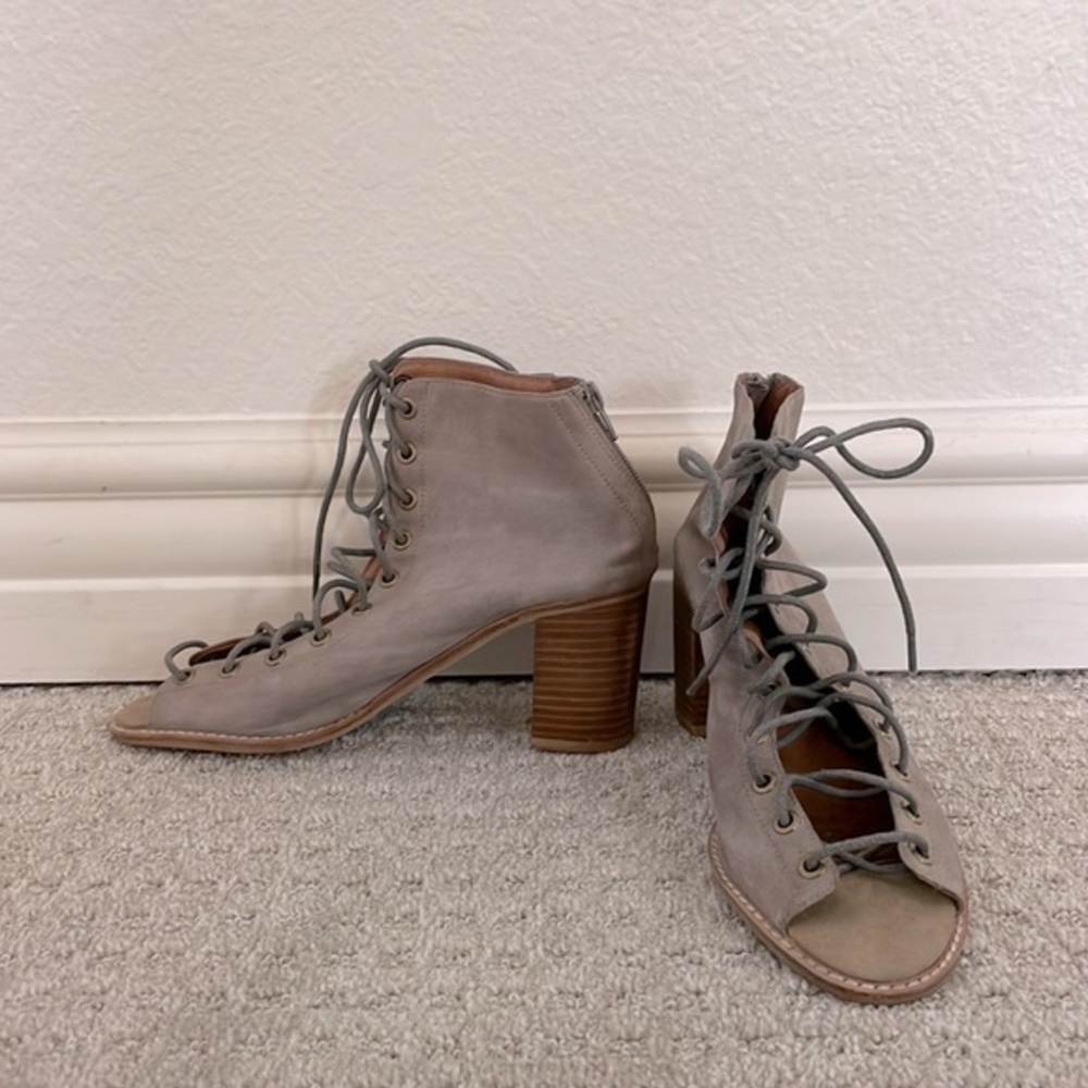 Jeffrey Campbell Taupe Cors Lace Up Open Toe Heels - image 4